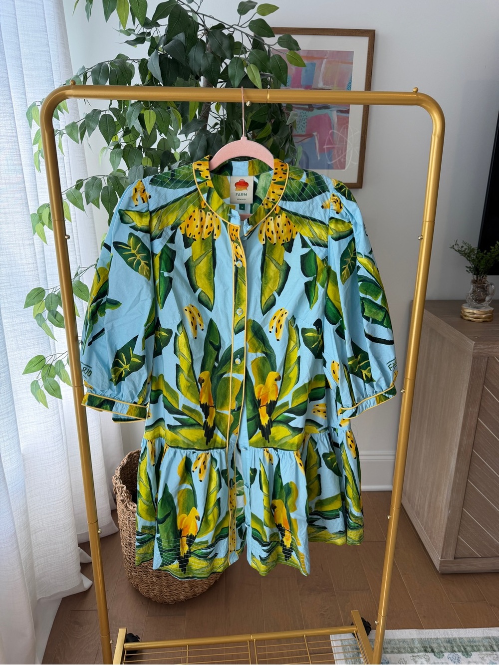 Farm Rio Tropical Parrot Print Dress - Blue & Green